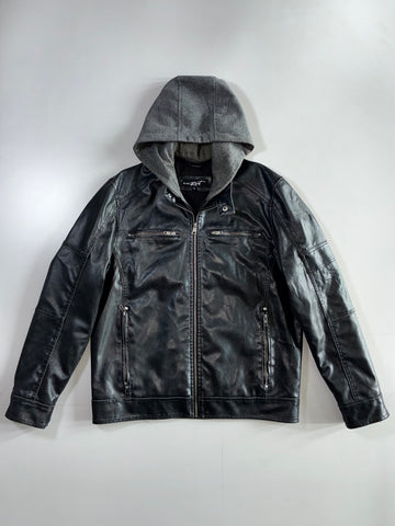 Black Rivet Premium Original (Detechable Hood)Leather Jacket (L)