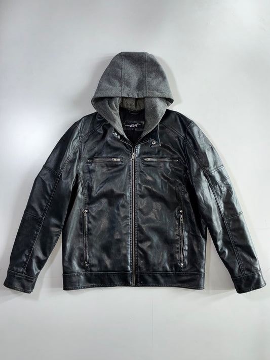 Black Rivet Premium Original (Detechable Hood)Leather Jacket (L)