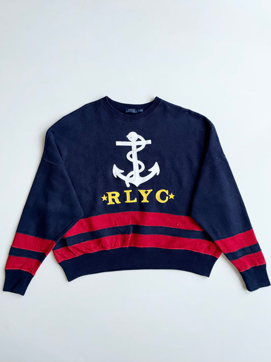 Polo Ralph Lauren RLYC Anchor Navy Cropped Sweatshirt – Red Stripe woman’s(L/XL)