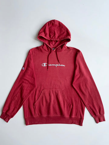 Vintage Champion Embroidered Script Hoodie – Faded Red (2XL)