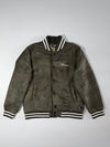 Mainstream Olive Green Faux Suede Varsity Bomber Embroidered Stone Jacket (XL)