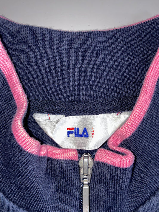 FILA Vintage Track Jacket – Navy & Pink Striped Full Zip (M)