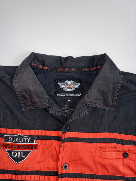 Harley-Davidson Genuine MotorClothes Black/Orange Striped Button-Up Shirt (2XL)