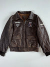 Air Combat Command” Military Patch Leather Jacket (M)