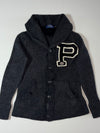 Polo Ralph Lauren “P” Varsity Patch Shawl Collar Cardigan – Charcoal (XXS)