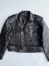 Vintage Black Pure Leather Biker Jacket Belted Moto Style (L/XL)