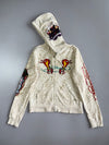 Ed Hardy by Christian Audigier Full-Zip Hoodie Cream Faux Fur Lined Hood Dragon & Tattoo Graphic (S)