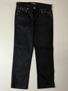 Y2K Japanese Brand Black Denim Jeans – Gold Print Pocket Art, Heian Era Graphics (W:32) (L:37)