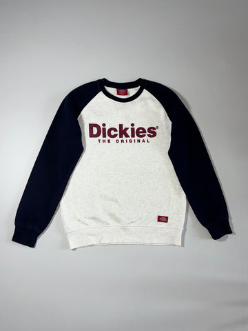 Dickies "The Original" Raglan Crewneck Sweatshirt, Heather White/Navy (S)