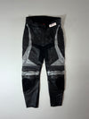 Vintage Lookwell Leather Motorcycle Pants – Black Silver Panel Racing Biker Trousers (W:36) (L:44)