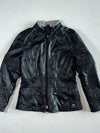 Vintage 80s Taurus Women’s Black Leather Moto Jacket – Grey Piping, (S/M)