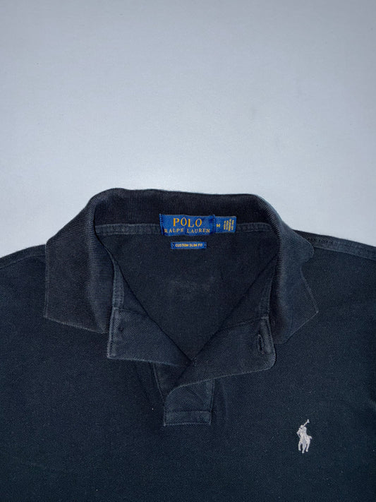Polo Ralph Lauren Custom Slim Fit Pique Polo Shirt | Black Embroidered Pony Cotton (M/L)