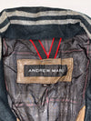 Andrew Marc Leather Bomber Jacket – Brown – Striped Rib Collar – (XL)