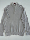 Tommy Hilfiger Grey Textured Waffle Knit Quarter Zip Sweater – Organic Cotton (M)