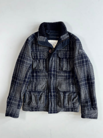 Abercrombie & Fitch “Lake Harris” Navy & Grey Plaid Wool Field Jacket Heavy( S )