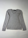 Lauren Ralph Lauren Heather Grey Cable Knit V-Neck Sweater Women’s (L)