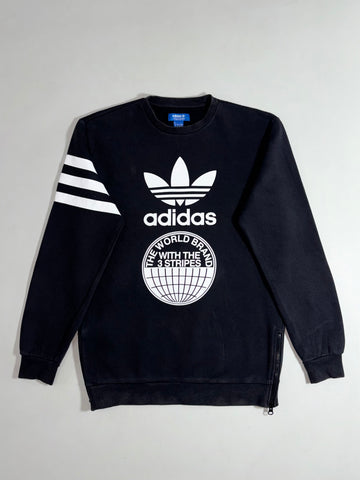 Adidas Originals "World Brand" Globe Graphic Side-Zip Sweatshirt – Black (M)
