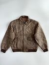 Vintage m Brown Leather Bomber Jacket with Western Frontier Map Lining Jacket (XL)