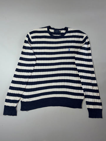Polo Ralph Lauren Striped Ribbed Crewneck Sweater  Navy & White (L)