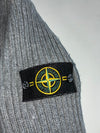 Stone Island Grey Ribbed Knit High Neck Button-Up Cardigan with Compass Badge (L)