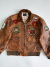 Avirex Type G-1 U.S. Navy Flight Jacket Multi-Patch Leather Bomber with Blood Chit & Shearling Collar (L/XL)