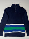 Tommy Hilfiger Striped Quarter-Zip Knit Sweater – Navy/Green (XS)
