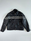 Distressed Double-Stripe Black Leather Café Racer Jacket (XL/2XL)