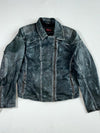Vintage HIS Blue Grey Distressed Leather Biker Jacket Women's (M)