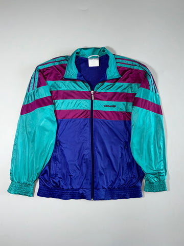 Vintage 90s Adidas Trefoil Shiny Track Jacket – Teal/Purple/Blue (XL)