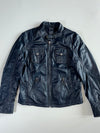 Vintage Gipsy Navy Blue Leather Racer Jacket – Contrast Stitch Women’s (S)