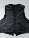 Vintage Genuine Leather Waistcoat – Black Button-Up Vest (XL)