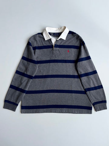 Polo Ralph Lauren Striped Rugby Shirt – Grey/Navy with White Collar (2Xl)
