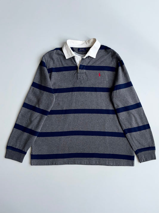 Polo Ralph Lauren Striped Rugby Shirt – Grey/Navy with White Collar (2Xl)