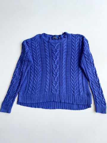 Polo Ralph Lauren Royal Blue Aran Cable Knit Sweater (L)