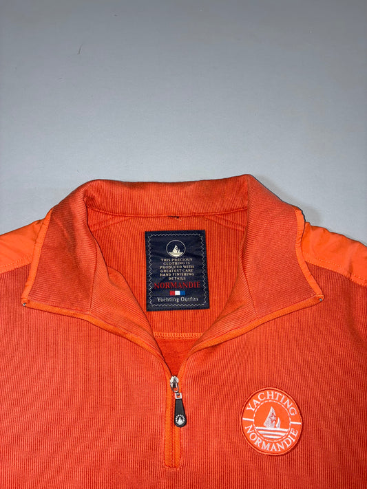 “Yachting Normandie Orange Colorblock Quarter Zip Sweatshirt”(M)