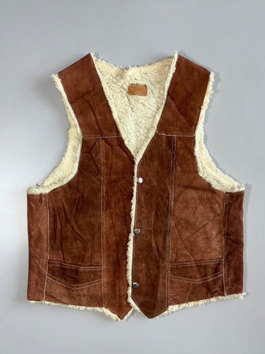 Vintage Brown Suede Sherpa Lined Western Vest(Furr Inside) (S)