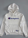 Vintage Champion Script Logo Pullover Hoodie Oatmeal White (L)
