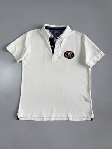 Tommy Hilfiger White Rugby Polo Eastern River 1956 Patch, NY 8 Back Print, (L)