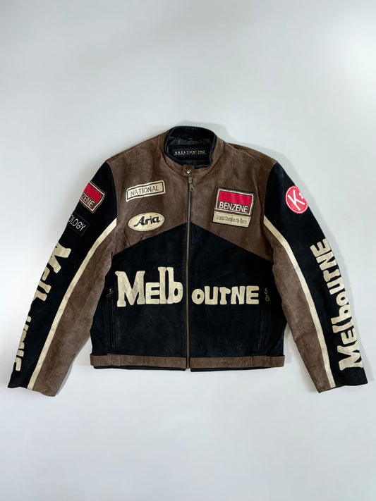Vintage Skelton 1962 “Melbourne” Suede Leather Racing Moto Jacket  Benzene Patch Biker (L)