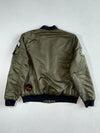 MA-1 Flight Bomber Jacket with Military Patches – Olive Green, Orange Lining (2XL)