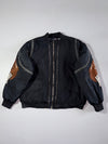Damoto Black Bomber Jacket – Embroidered Sleeves & Studs | (XL)