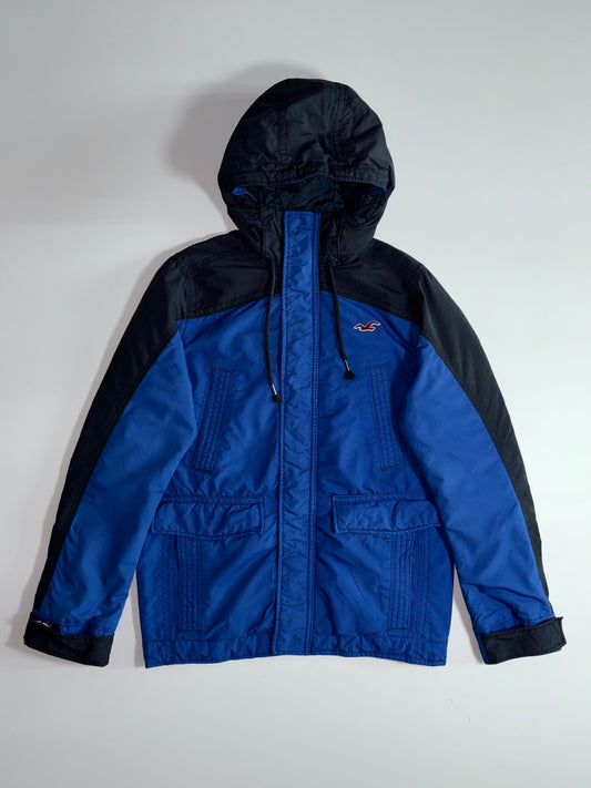 Hollister Colorblock Hooded Field Jacket Blue/Black Imperial Beach graphic, drawstring hood (L)