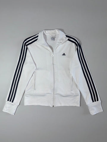 Adidas White Track Jacket – Full-Zip, Black 3-Stripes (S)