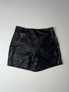 KU YUE Black Faux Leather High-Waisted Mini Shorts (W:28) (L:15)