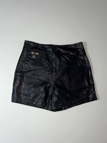 KU YUE Black Faux Leather High-Waisted Mini Shorts (W:28) (L:15)