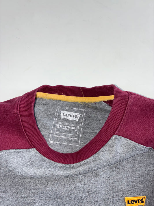 Levi’s Grey Maroon Raglan Crewneck Sweatshirt(XS)