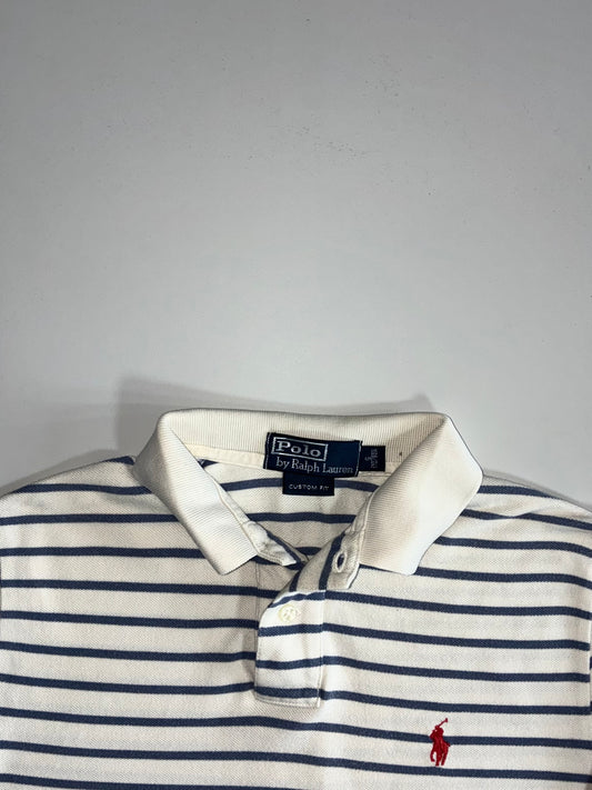 Polo by Ralph Lauren Striped Custom Fit Polo – White/Navy (S/M)