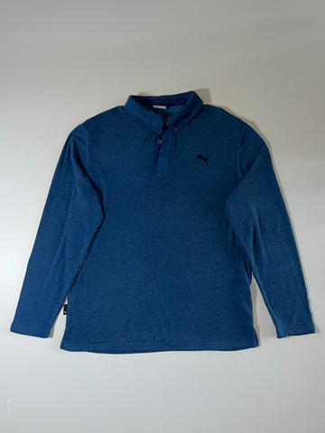 Puma Blue Heather Long Sleeve Fleece Polo (XL)