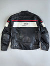 Difi Championship Racing Crossed-Flag Patch Colorblock Leather Moto Jacket Paded (XL)