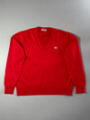 Vintage Chemise Lacoste V-Neck Sweater – Red, Made in Spain (XL)